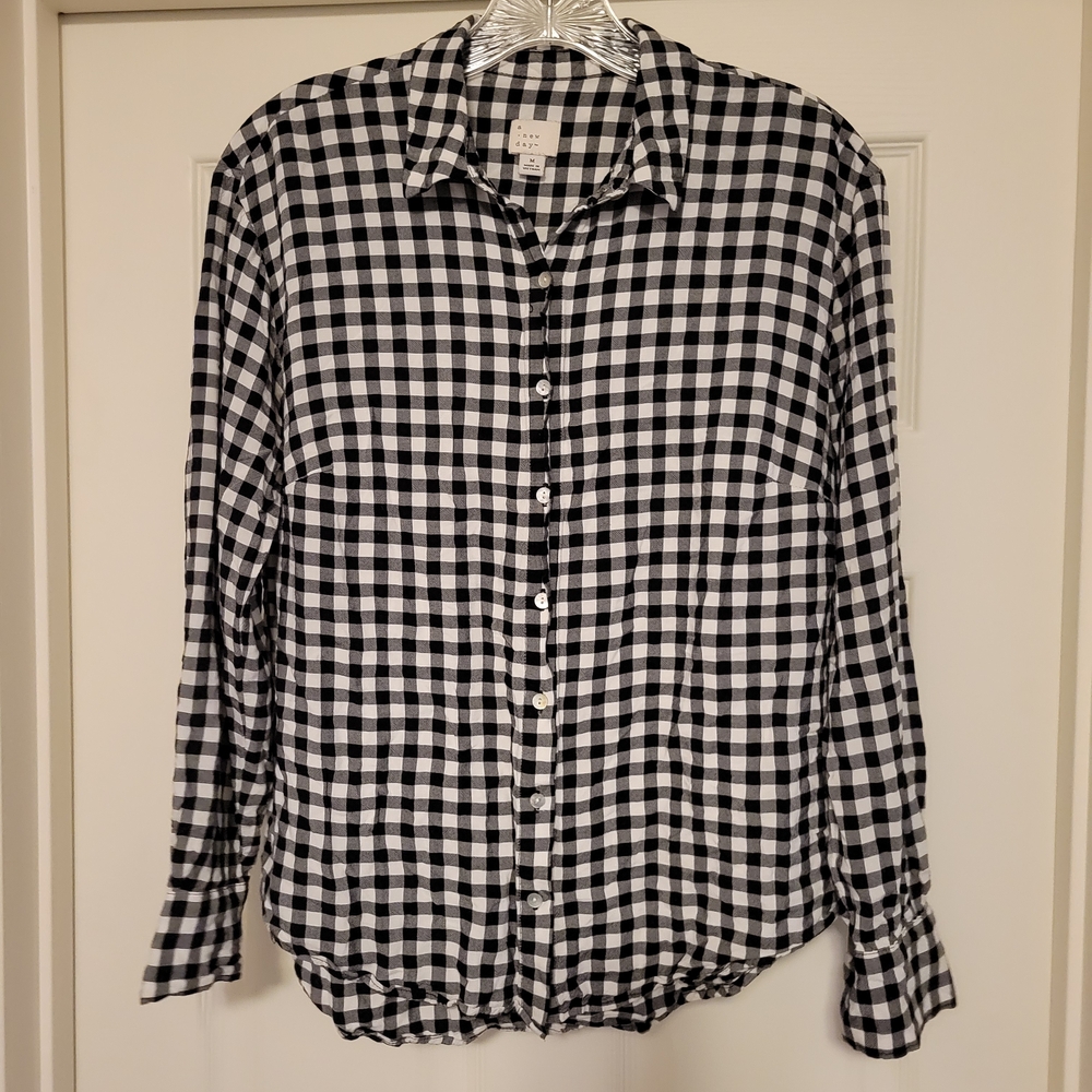 a new day Black and White Checkered Women's Button Down Shirt